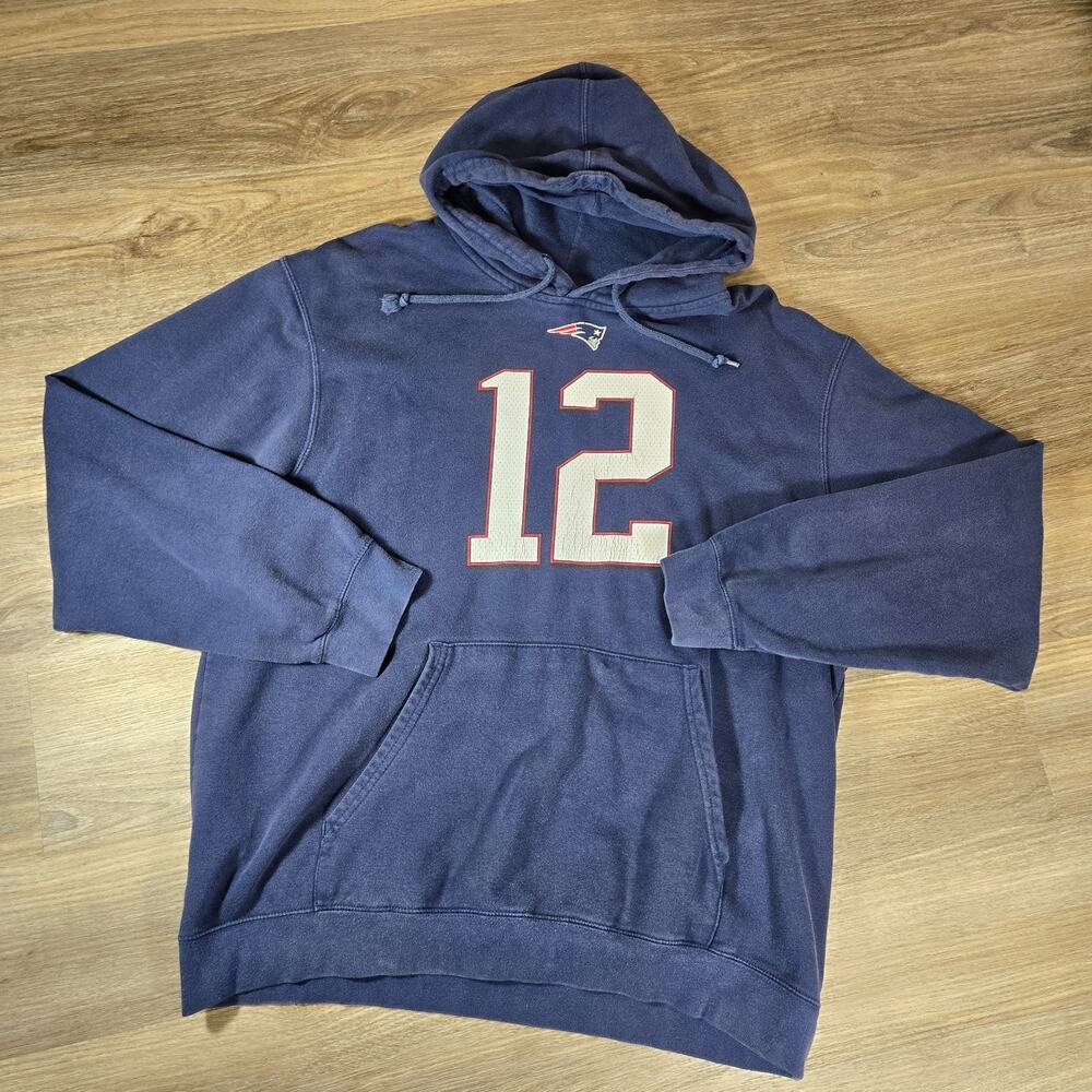 Tom Brady Patriots Hoodie Mens XL Navy #12 NFL Team Apparel Faded Football GOAT